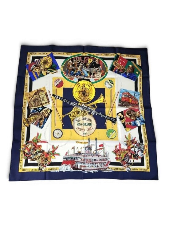 Hermes Accessories - HERMÈS silk scarf with box New-Orleans Creole Jazz by Loïc Dubigeon square 35"